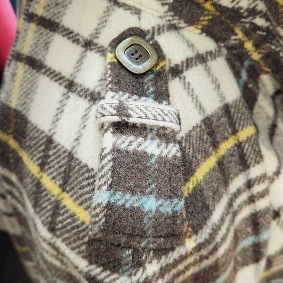 Charter Club Y2K Brown Plaid Wool Blend Short Swing Pea Coat Raglan Sleeves Sz L - Picture 11 of 15